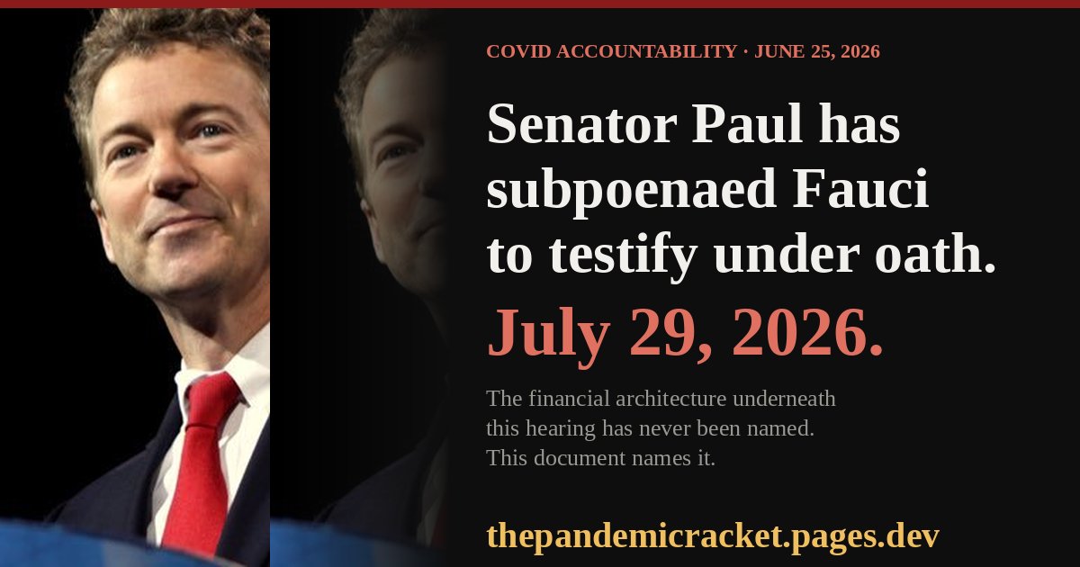 Senator Paul has subpoenaed Fauci to testify under oath. July 29, 2026.